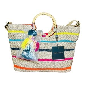 American & Beyond Stripe Bahama Breeze Tote Bag NWT